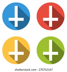 Set of 4 isolated flat colorful buttons (icons) with Cross of Saint Peter (Petrine cross)