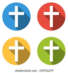 Set of 4 isolated flat colorful buttons (icons) with latin cross