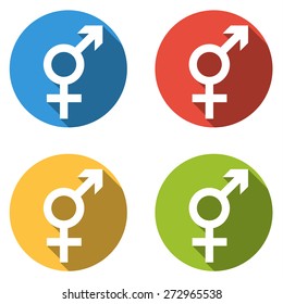 Set of 4 isolated flat colorful buttons (icons) for intersex