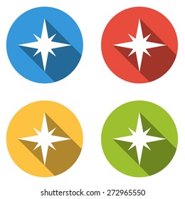Set of 4 isolated flat colorful buttons (icons) for compass
