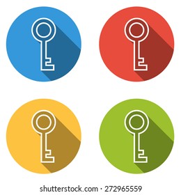 Set of 4 isolated flat colorful buttons (icons) for key (private, login, access, ...)