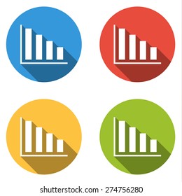 Set of 4 isolated flat colorful buttons (icons) for graph