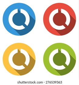 Set of 4 isolated flat colorful buttons (icons) for circular graph