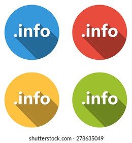Set of 4 isolated flat colorful buttons (icons) for .info domain