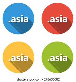 Set of 4 isolated flat colorful buttons (icons) for.asia domain