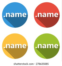 Set of 4 isolated flat colorful buttons (icons) for .name domain