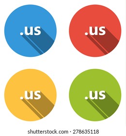 Set of 4 isolated flat colorful buttons (icons) for .us domain