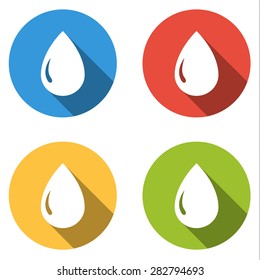Set of 4 isolated flat colorful buttons (icons) for drop of water, oil, gas, petrol (part of weather icon set)