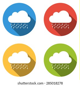 Set of 4 isolated flat colorful buttons (icons) for rain or storm (par of weather icon set)