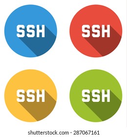 Set Of 4 Isolated Flat Colorful Buttons (icons) For SSH (Secure Shell)