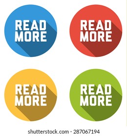 Set of 4 isolated flat colorful buttons (icons) for READ MORE