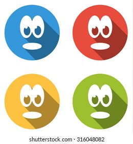 Set of 4 isolated flat colorful icon emoticons - shocked smile (other smileys available in portfolio)