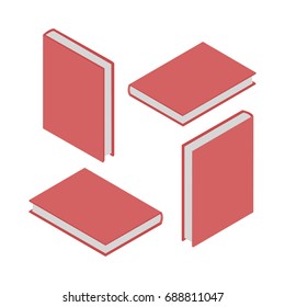 Set of 4 isometric books with different angles isolated on white background. 