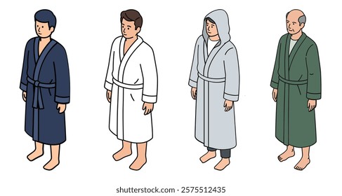 set of 4 isometric man in a robe isolated vector object