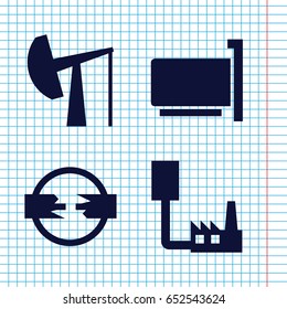 Set of 4 jack filled icons such as oil derrick, phone connection cable