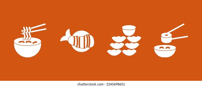 Set of 4  Japanese food glyphs icons, thin icon glyphs style, vector illustration