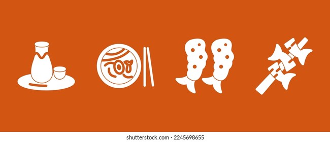 Set of 4  Japanese food glyphs icons, thin icon glyphs style, vector illustration