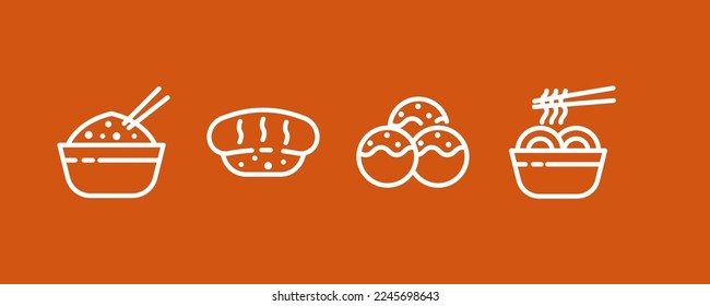 Set of 4  Japanese food Line icons, thin icon Line style, vector illustration