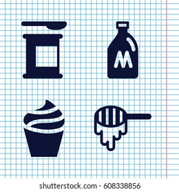 Set of 4 jar filled icons such as milk can, honey, cream