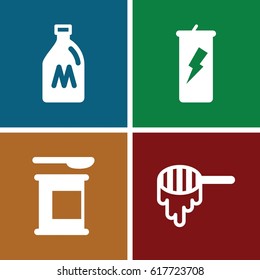 set of 4 jar filled icons such as milk can, honey
