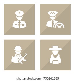 Set Of 4 Job Icons Set.Collection Of Rancher, Driver, Officer And Other Elements.