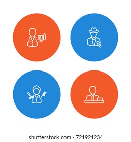 Set Of 4 Job Outline Icons Set.Collection Of Servant, Manager, Reporter And Other Elements.