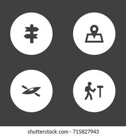Set Of 4 Journey Icons Set.Collection Of Location, Arrows, Canoe And Other Elements.