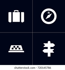 Set Of 4 Journey Icons Set.Collection Of Cab, Arrows, Suitcase And Other Elements.