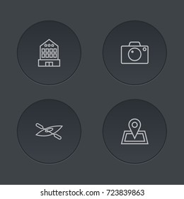 Set Of 4 Journey Outline Icons Set.Collection Of Boat, Building, Photo And Other Elements.