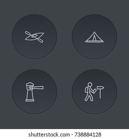 Set Of 4 Journey Outline Icons Set. Collection Of Boat, Foreigner, Awning And Other Elements.