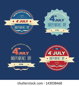 Set 4 July Independence Day.Typography.Vector illustration