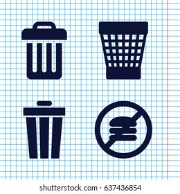 Set of 4 junk filled icons such as trash bin