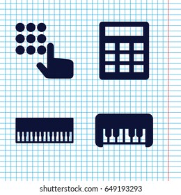 Set of 4 keyboard filled icons such as piano toy, piano, calculator