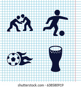 Set of 4 kick filled icons such as drum, football ball, football player