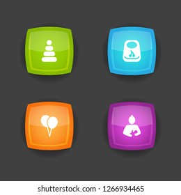 Set of 4 kid icons set. Collection of pyramid, balloon, bib and other elements.
