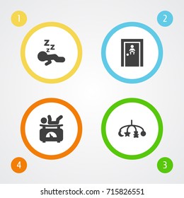 Set Of 4 Kid Icons Set.Collection Of Room, Sleeping, Balance And Other Elements.
