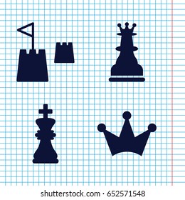 Set of 4 king filled icons such as crown, chess king