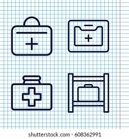 Set of 4 kit outline icons such as luggage storage, first aid kit