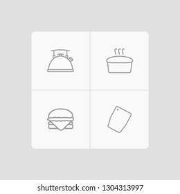 Set of 4 kitchen icons line style set. Collection of cutting surface, teapot, sandwich elements.