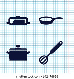 Set of 4 kitchenware filled icons such as pan