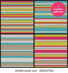 Set of 4 knitted  seamless pattern.Striped pattern in different colors,  background for your design.