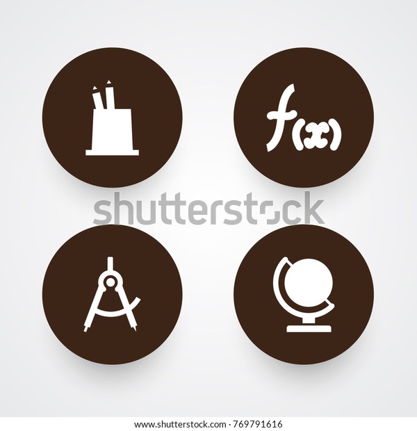 Set Of 4 Knowledge Icons\
Set.Collection Of Pen Holder, Globe, Formula And Other\
Elements.