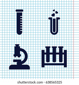 Set of 4 lab filled icons such as heart test tube, test tube