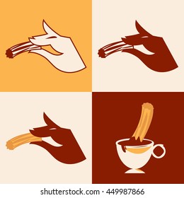 Set of 4 labels for Churros. Icon design. Vector illustration