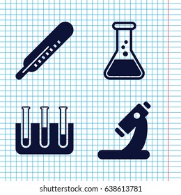 Set of 4 laboratory filled icons such as thermometer, microscope
