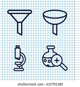 Set of 4 laboratory outline icons such as test tube search, filter