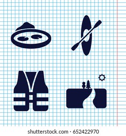 Set of 4 lake filled icons such as pond, rowing, life vest