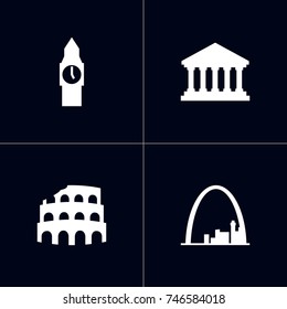 Set Of 4 Landmarks Icons Set.Collection Of London, Coliseum, Architecture And Other Elements.