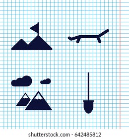 Set of 4 landscape filled icons such as shovel, mountain
