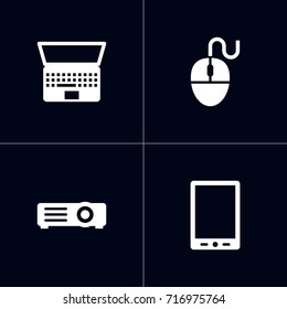 Set Of 4 Laptop Icons Set.Collection Of Notebook, Palmtop, Show And Other Elements.